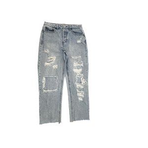 Vanilla Star Button Fly Distressed Raw Hem 90s Boyfriend Women size 7 Blue jeans